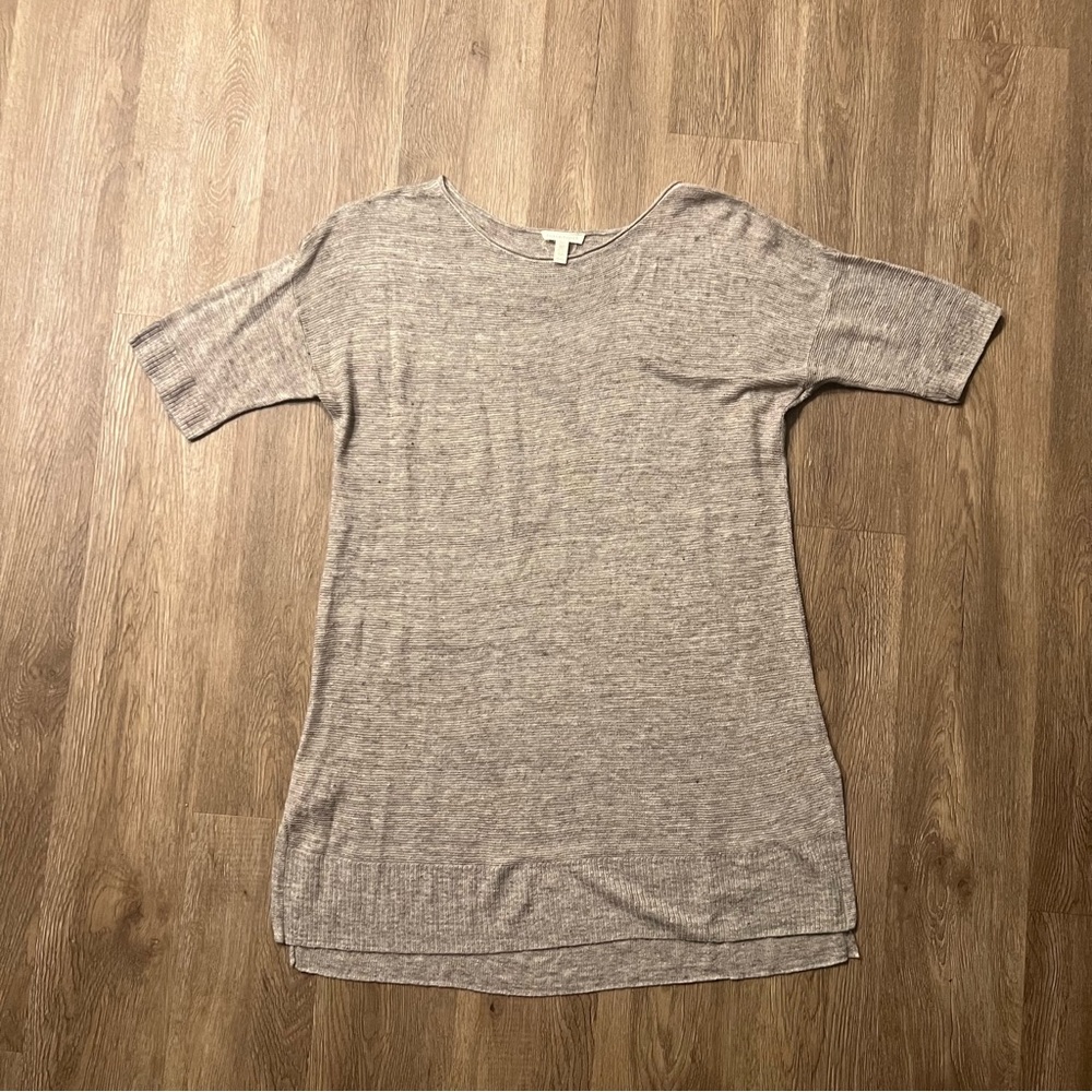 EILEEN FISHER Italian Yarn Sz M Ecru Open Weave Short Sleeve Tunic Top Lagenlook - Picture 2 of 5
